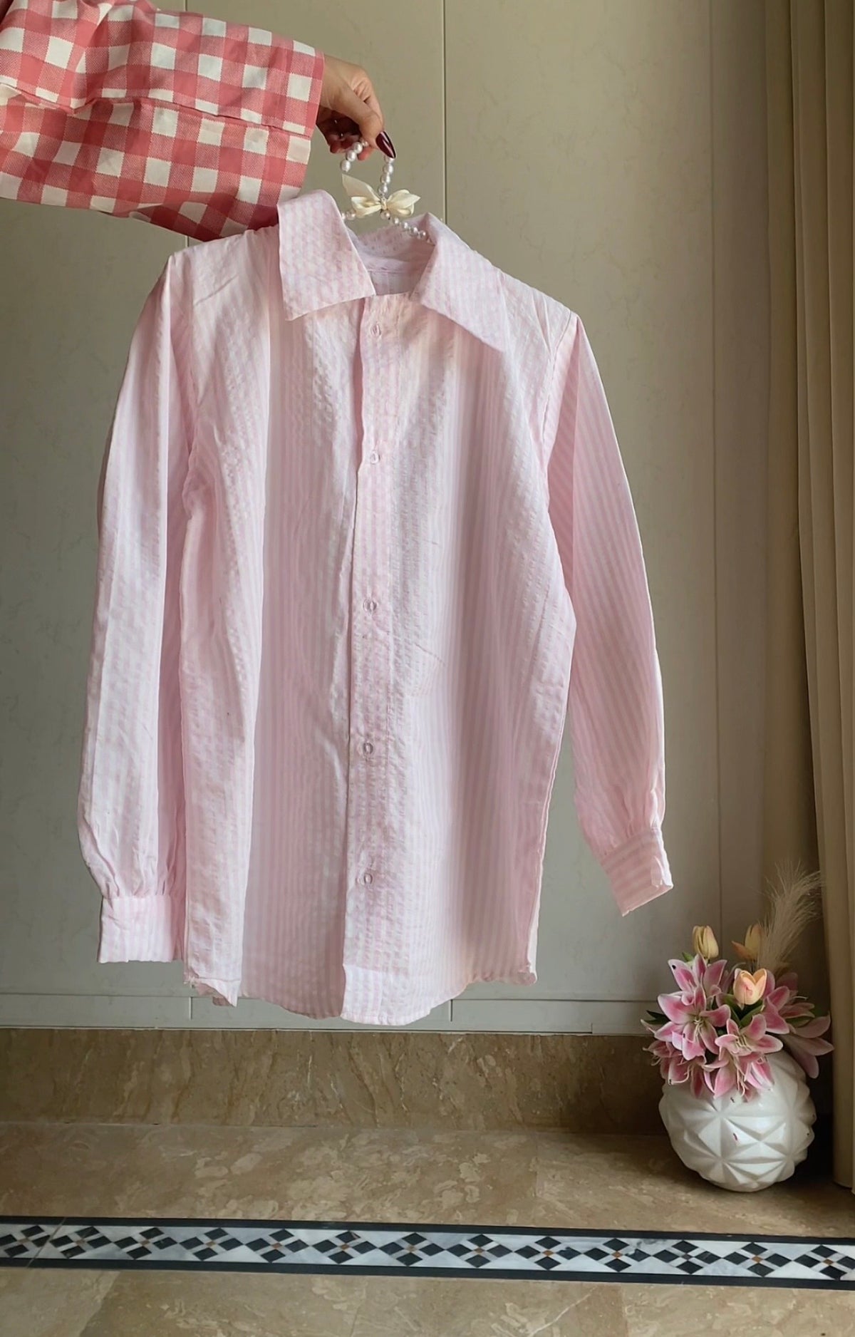Pink White Stripe Button Down