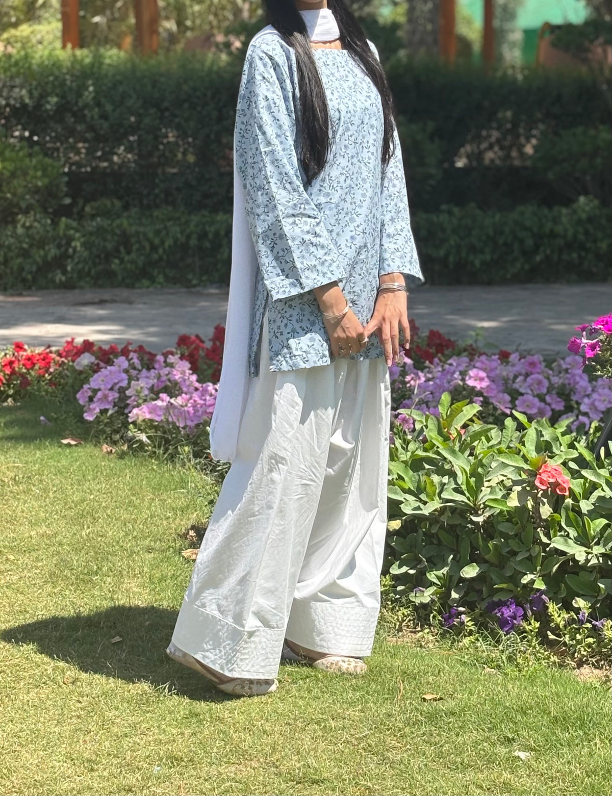 Ice Blue Floral Kurti