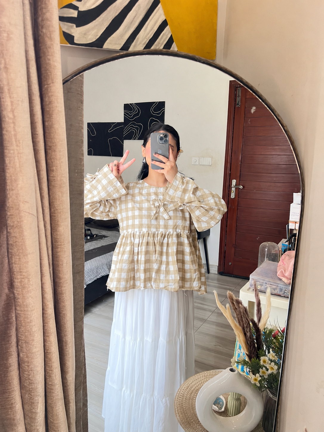 Beige Check Top