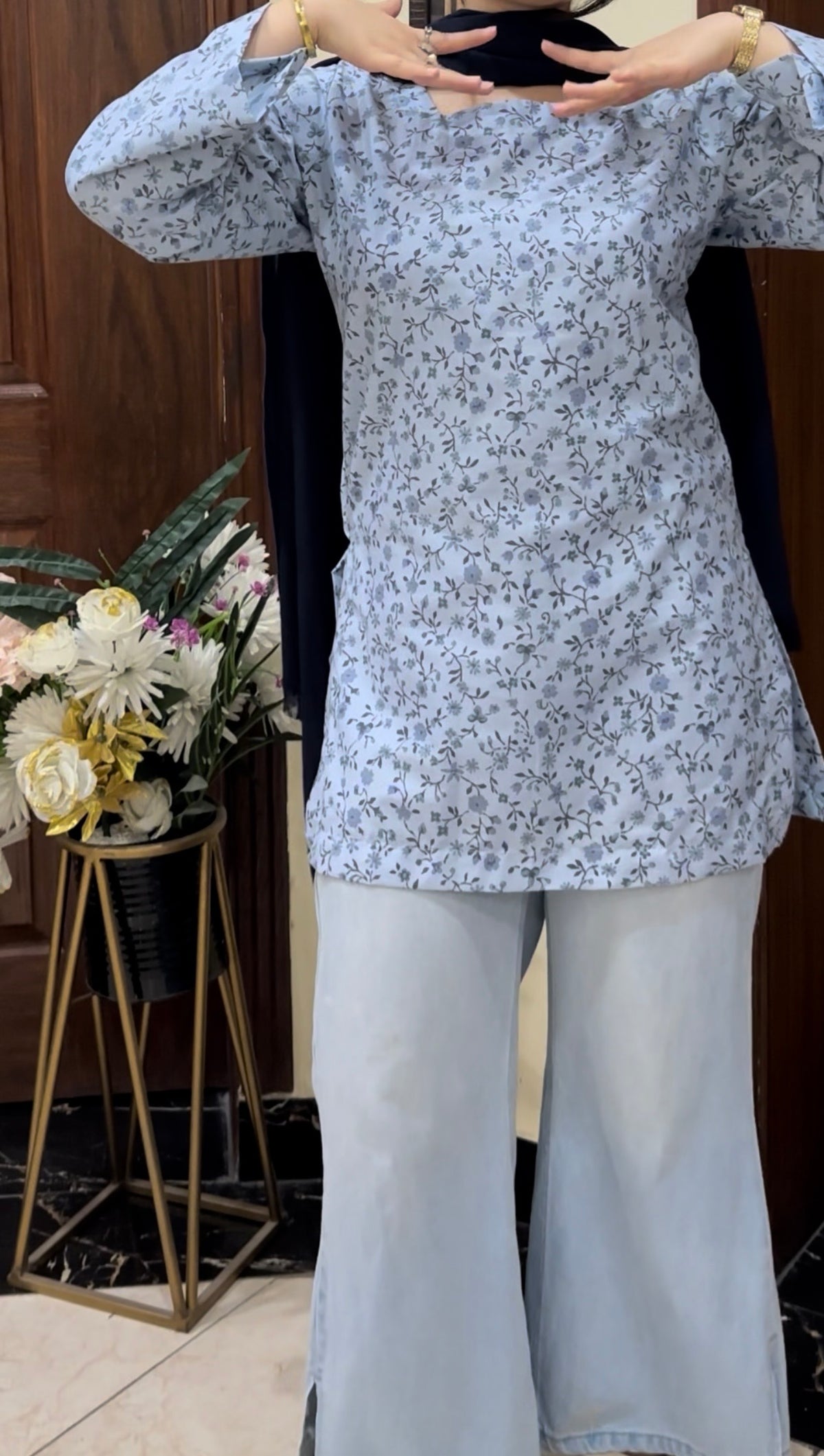 Ice Blue Floral Kurti