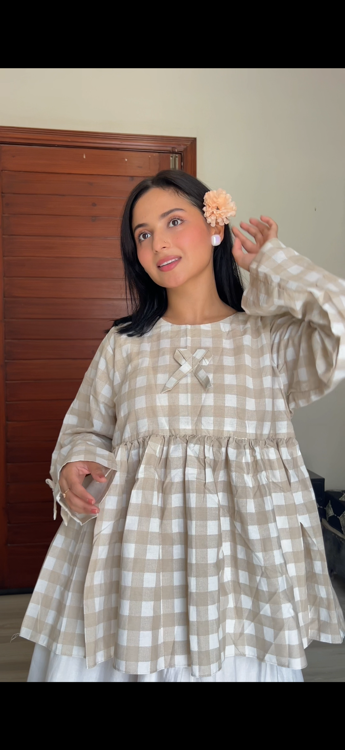 Beige Check Top