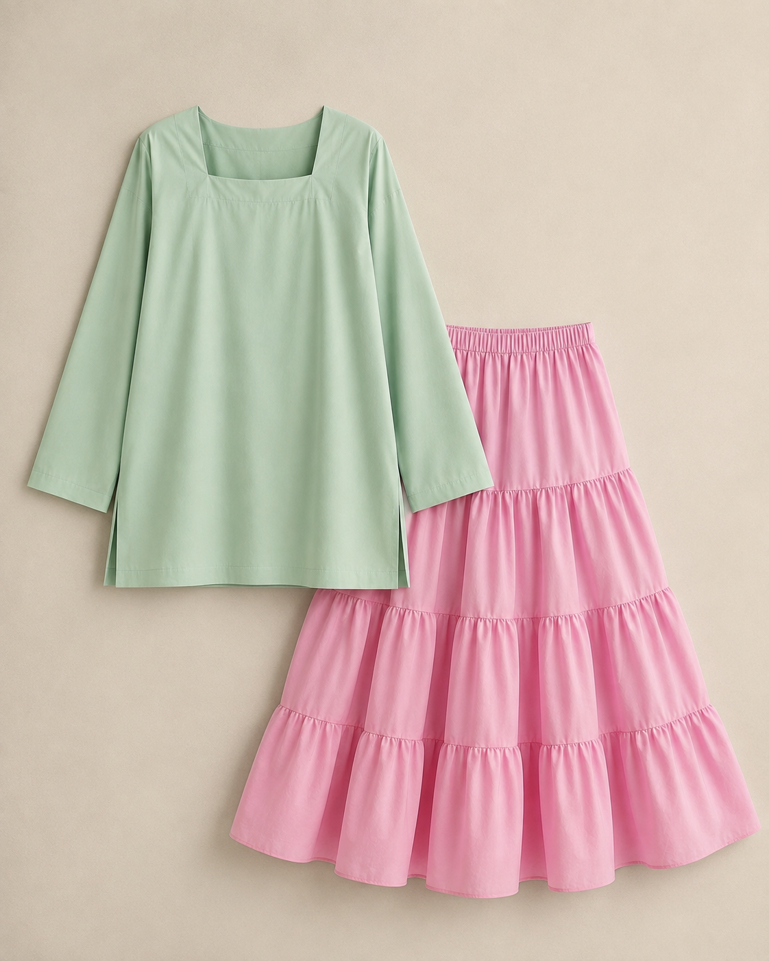 Mint Kurti With Pink Skirt