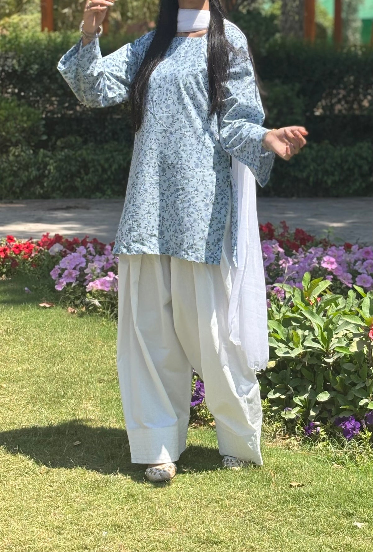 Ice Blue Floral Kurti