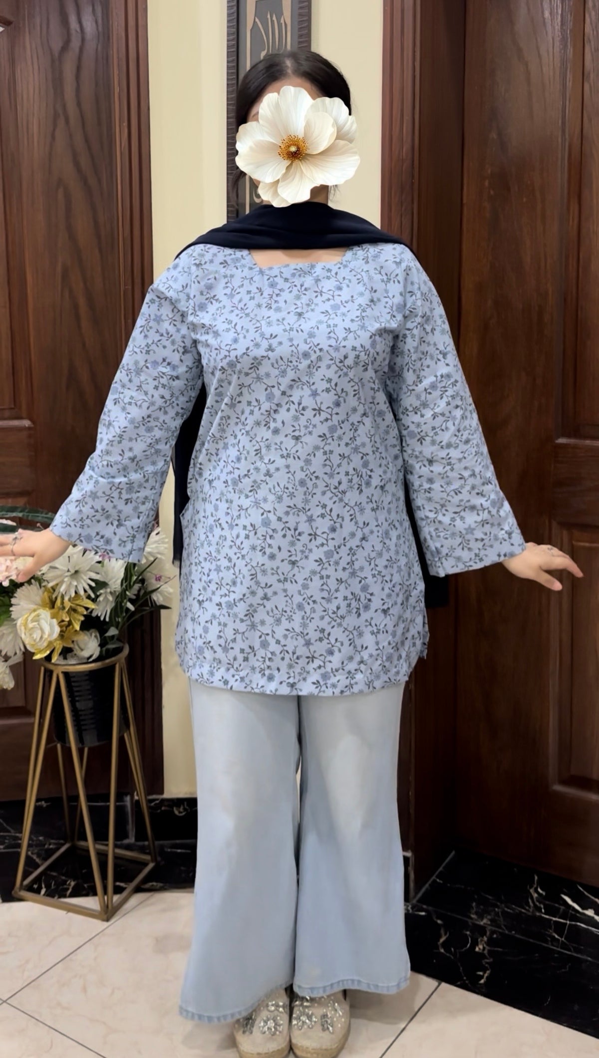 Ice Blue Floral Kurti
