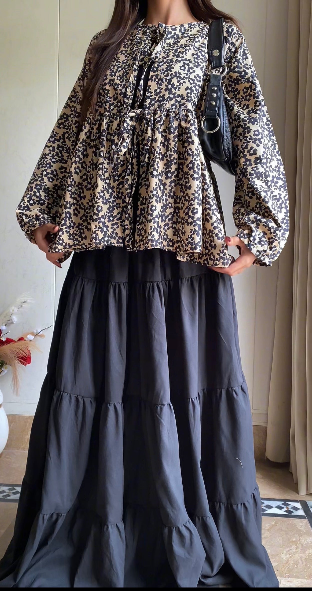 Mocha Bloom Bow Top