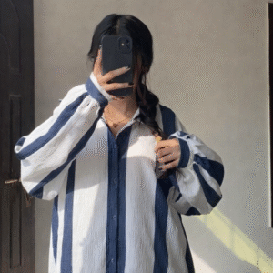 Navy stripe crinkled shirt