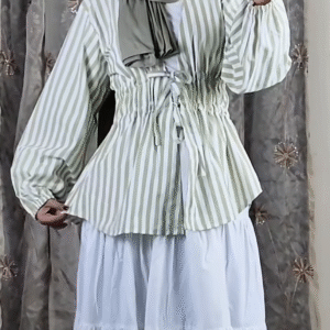 Sage Tie-Waist Striped Top