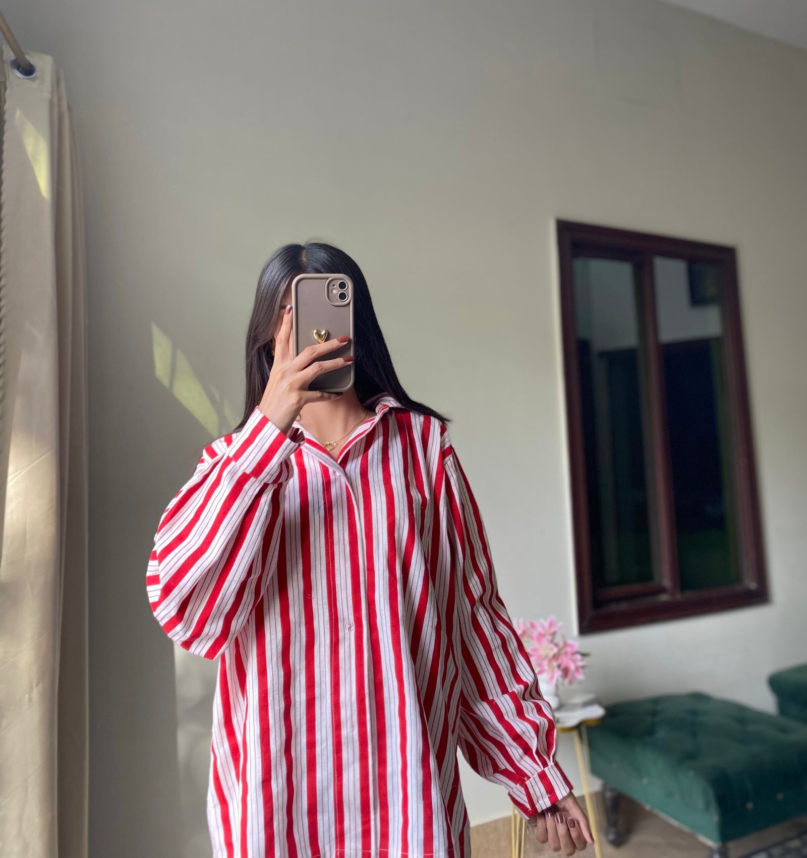 Red Stripe Oversized Button-Down