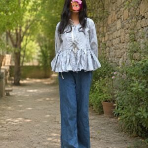 Blue Strip Bow Top