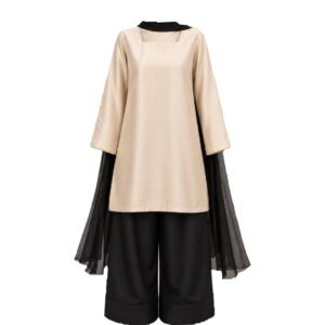 Cream Beige Kameez With Black Farshi Shalwar