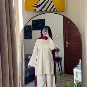 Cream Beige kameez With Flared Plazo