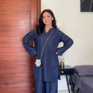 Navy Blue Kameez with Flared Plazo