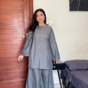 Grey Kameez With Flared Plazo