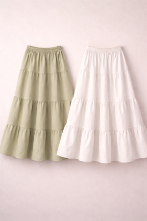 White and light green skirt