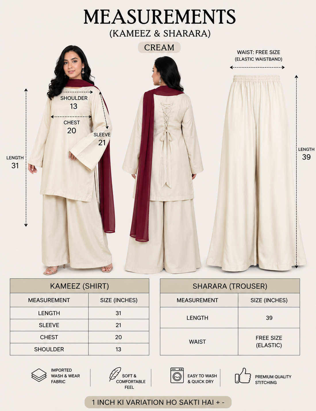 Cream Beige kameez With Flared Plazo - Image 5