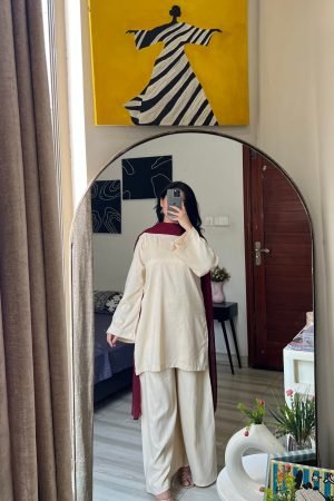 Cream Beige kameez With Flared Plazo