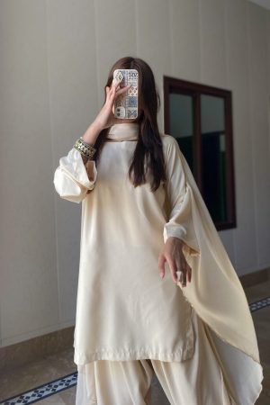 Cream Beige Kameez With Farshi Shalwar