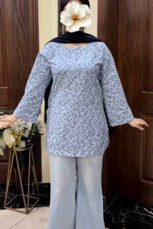 Ice Blue Floral Kurti
